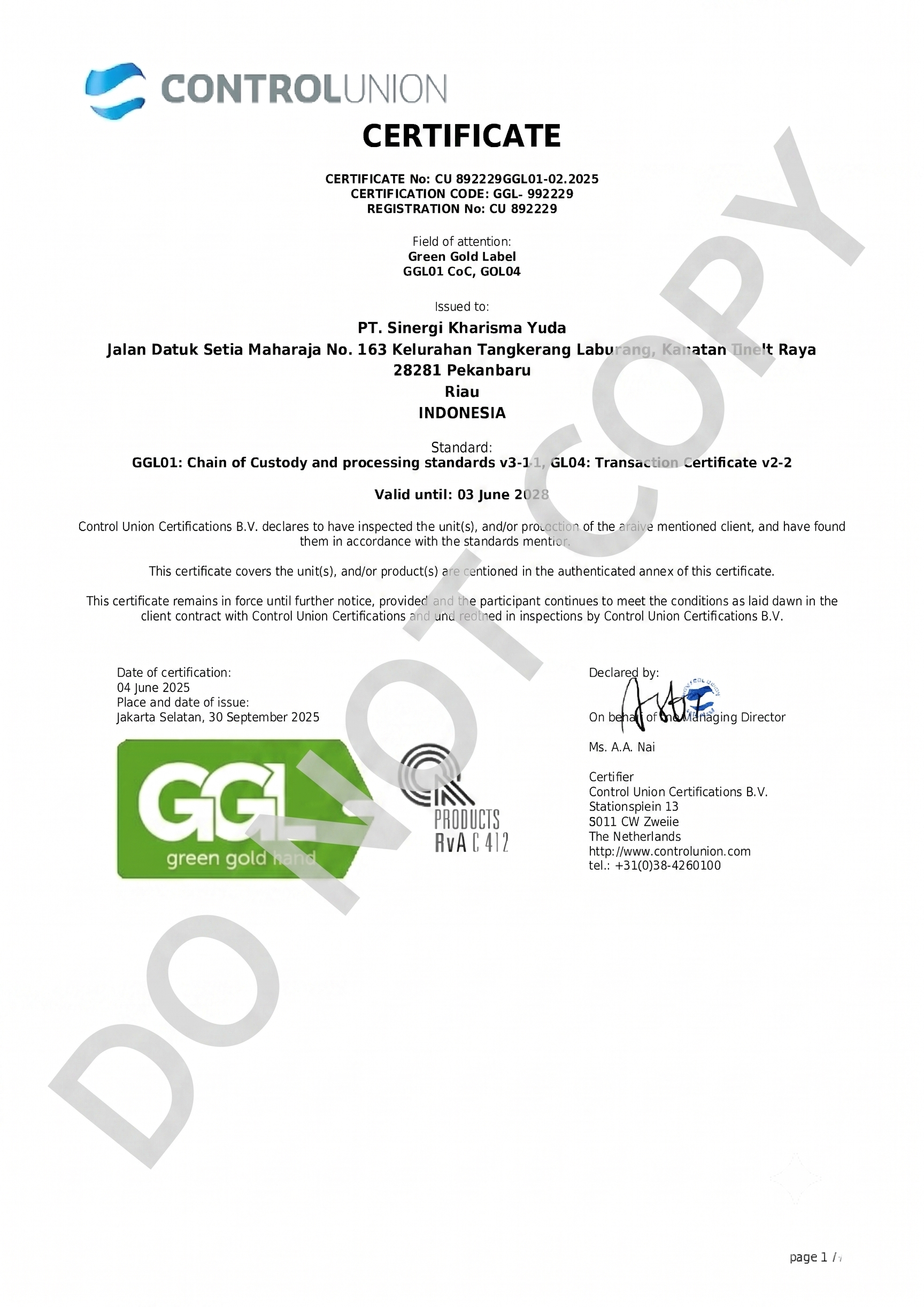 Certificate Document