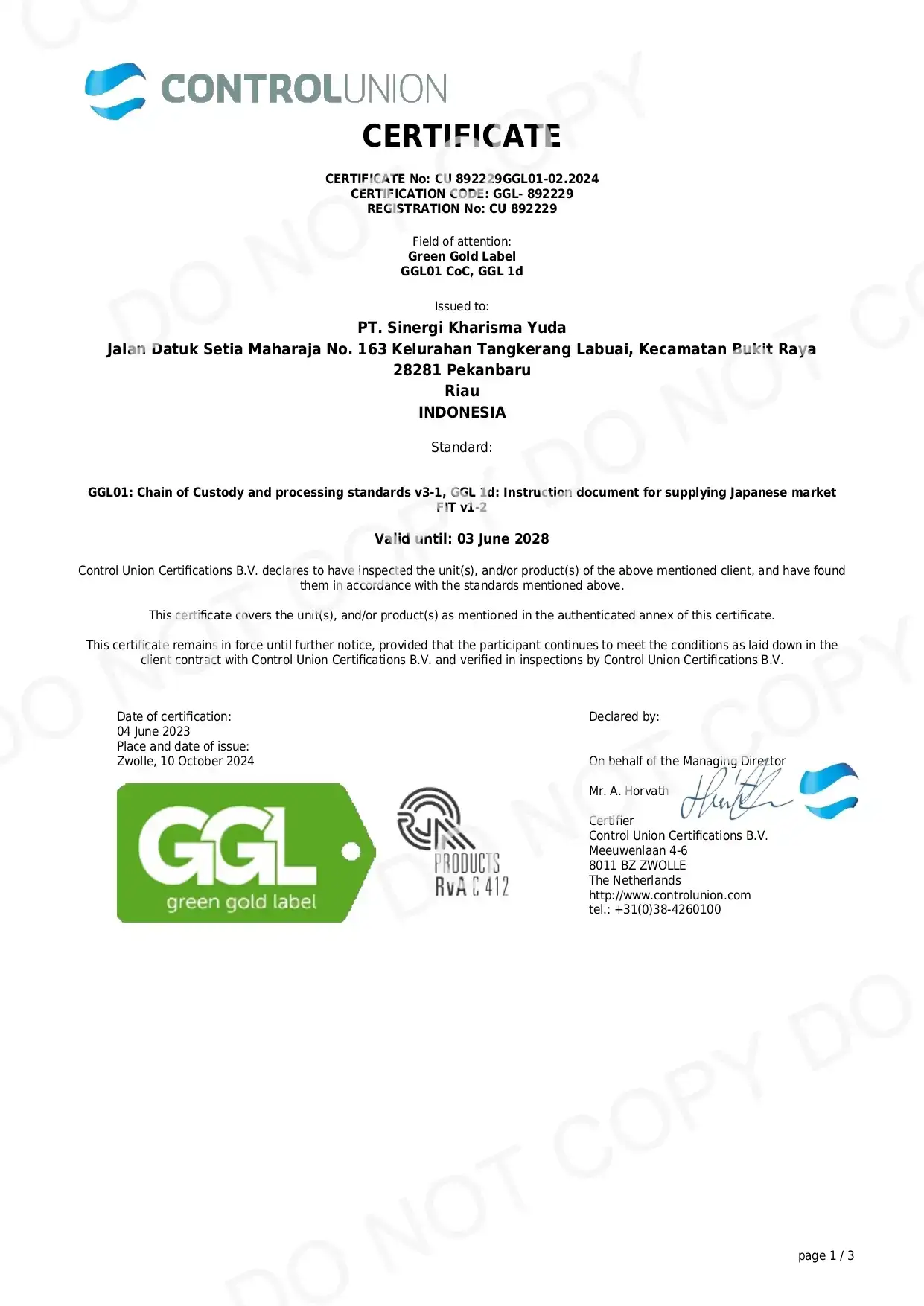 Certificate Document